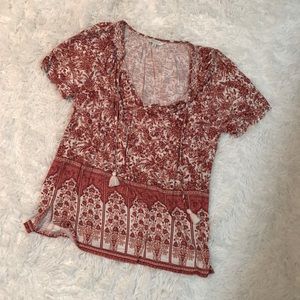 Soft, gorgeous red blouse with tassels by Lucky Brand! Size medium